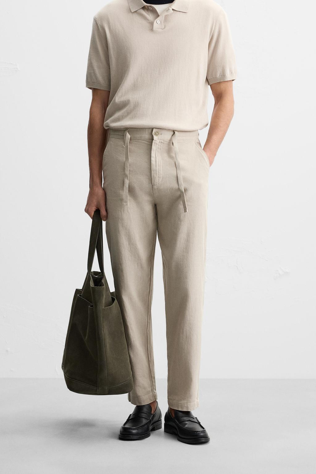 COTTON/LINEN RELAXED FIT TROUSERS - Zara фото 28