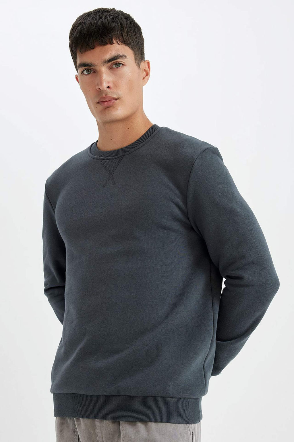 Regular Fit Bisiklet Yaka Kal?n Basic Duz Sweatshirt - Defacto фото 3