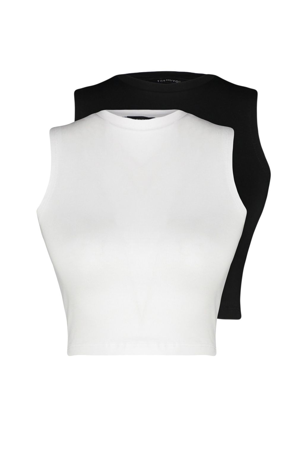 Siyah-Beyaz 2li Paket Kolsuz Crop Pamuklu Esnek Orme Atlet TWOSS23AL00010