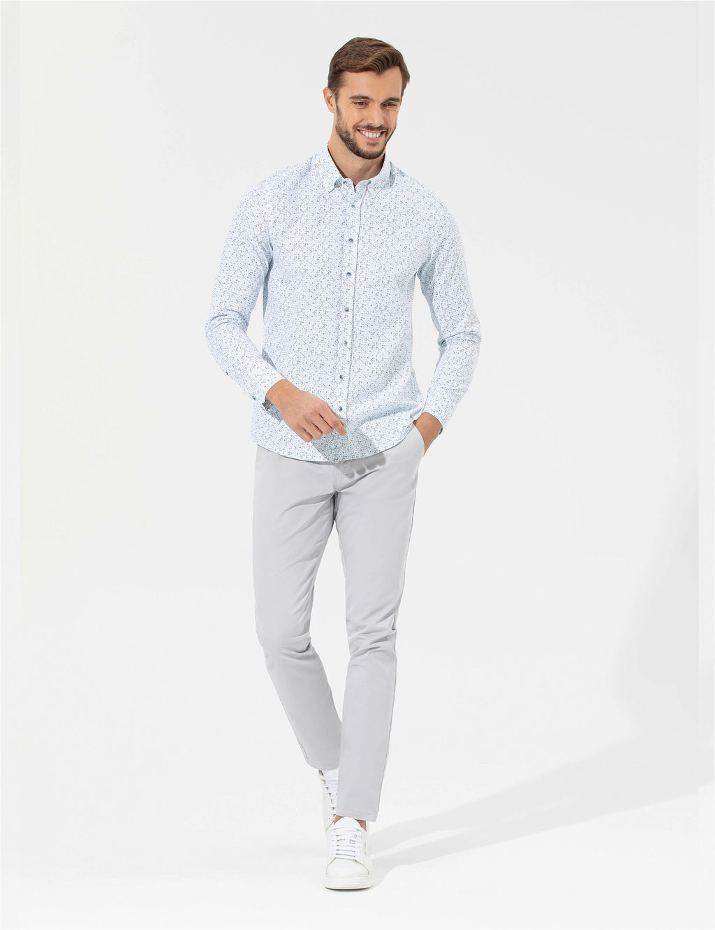 A__k Gri Slim Fit Kanvas Pantolon