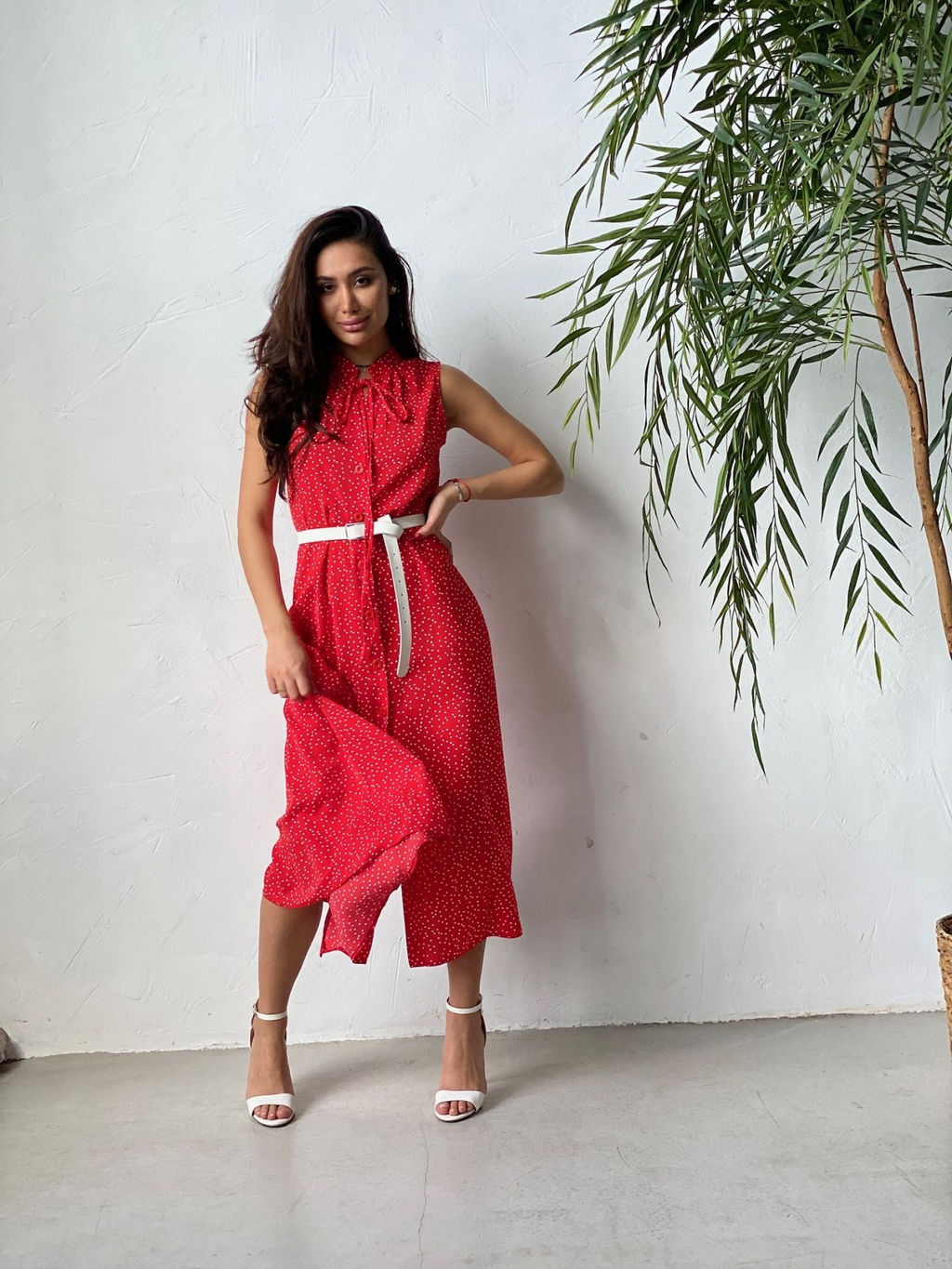 Платье, как из к/ф Красотка, красное в хаотичный горошек - Martichelli фото 25