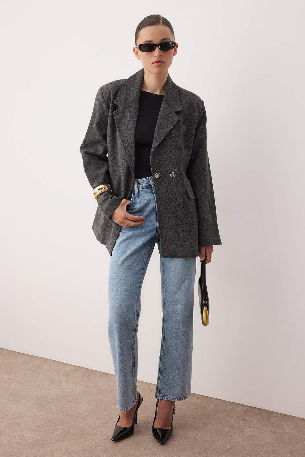 Koyu Gri Diagonel Mono Kapama Fitted K?sa Kase Kaban TWOAW26KB00036 - Trendyolmilla фото 5