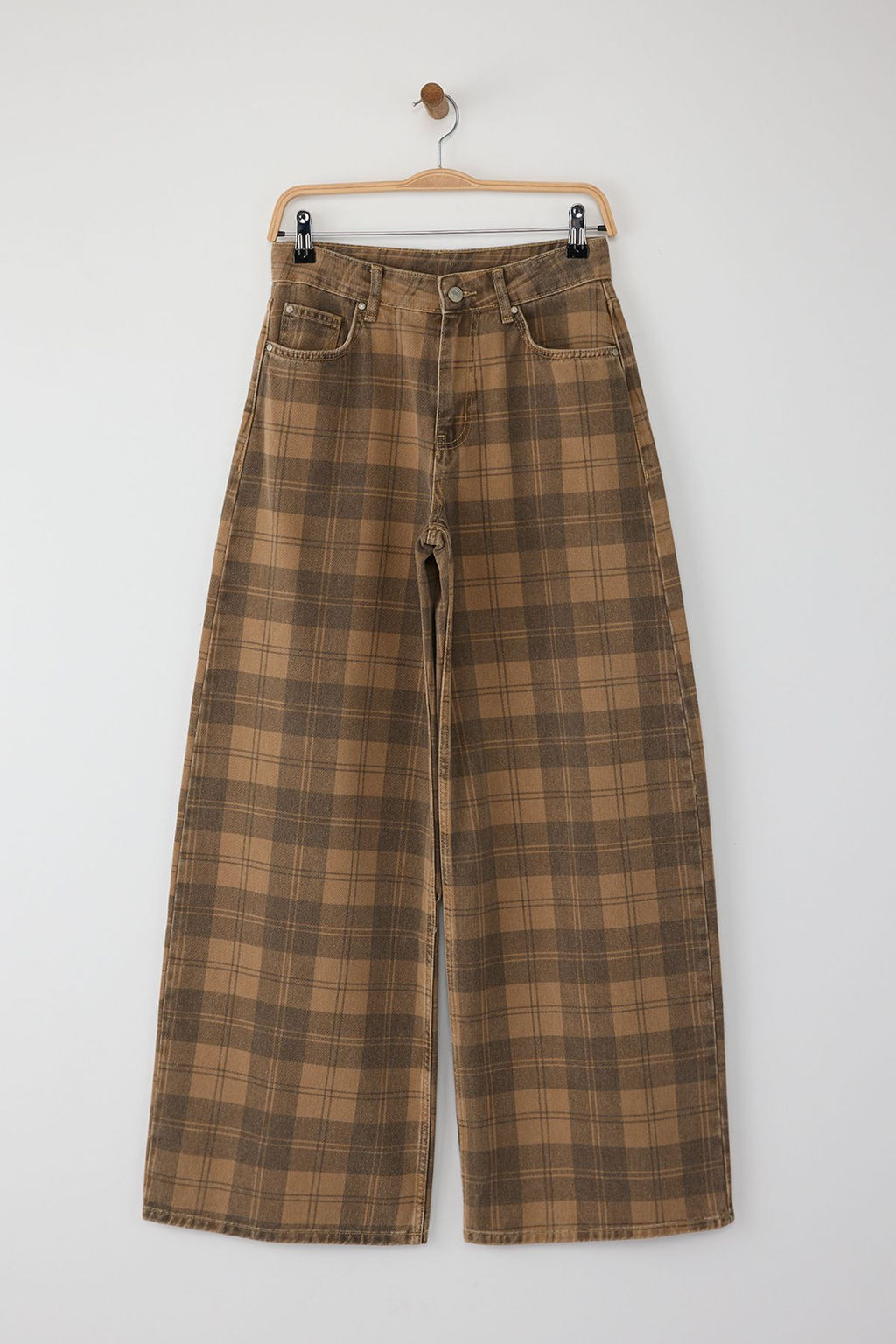 Teen Cok Renkli Normal Bel Ekose Desenli Wide Leg Jeans TWOAW26JE00024