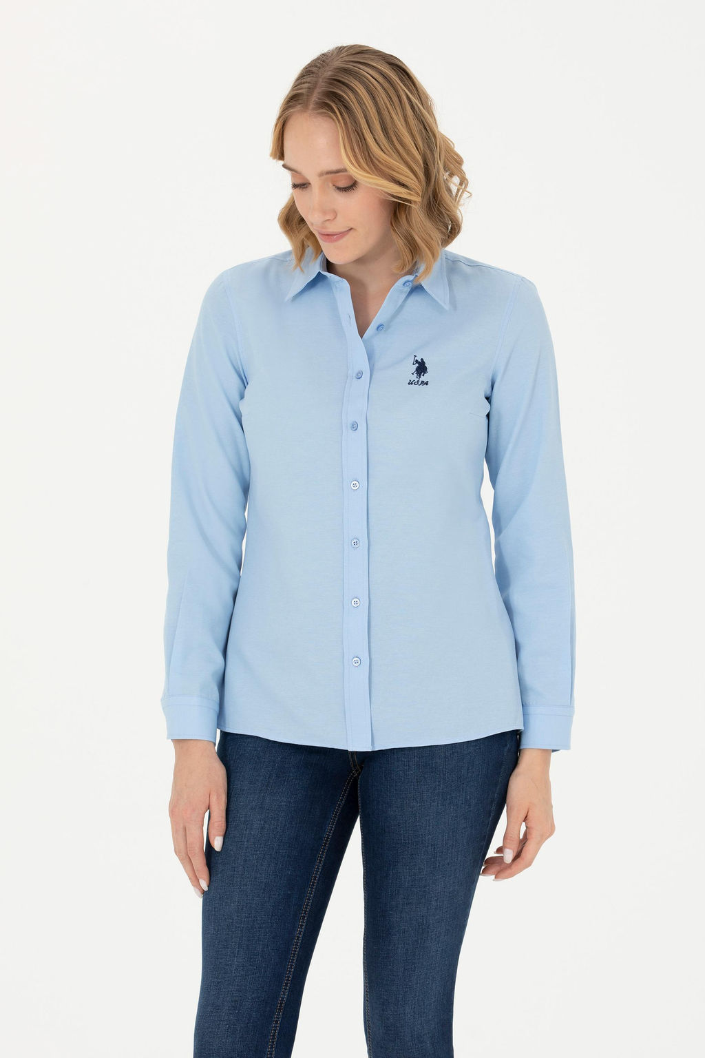 Женская синяя базовая рубашка с длинным рукавом Неожиданная скидка в корзине - U.s. polo assn фото 3