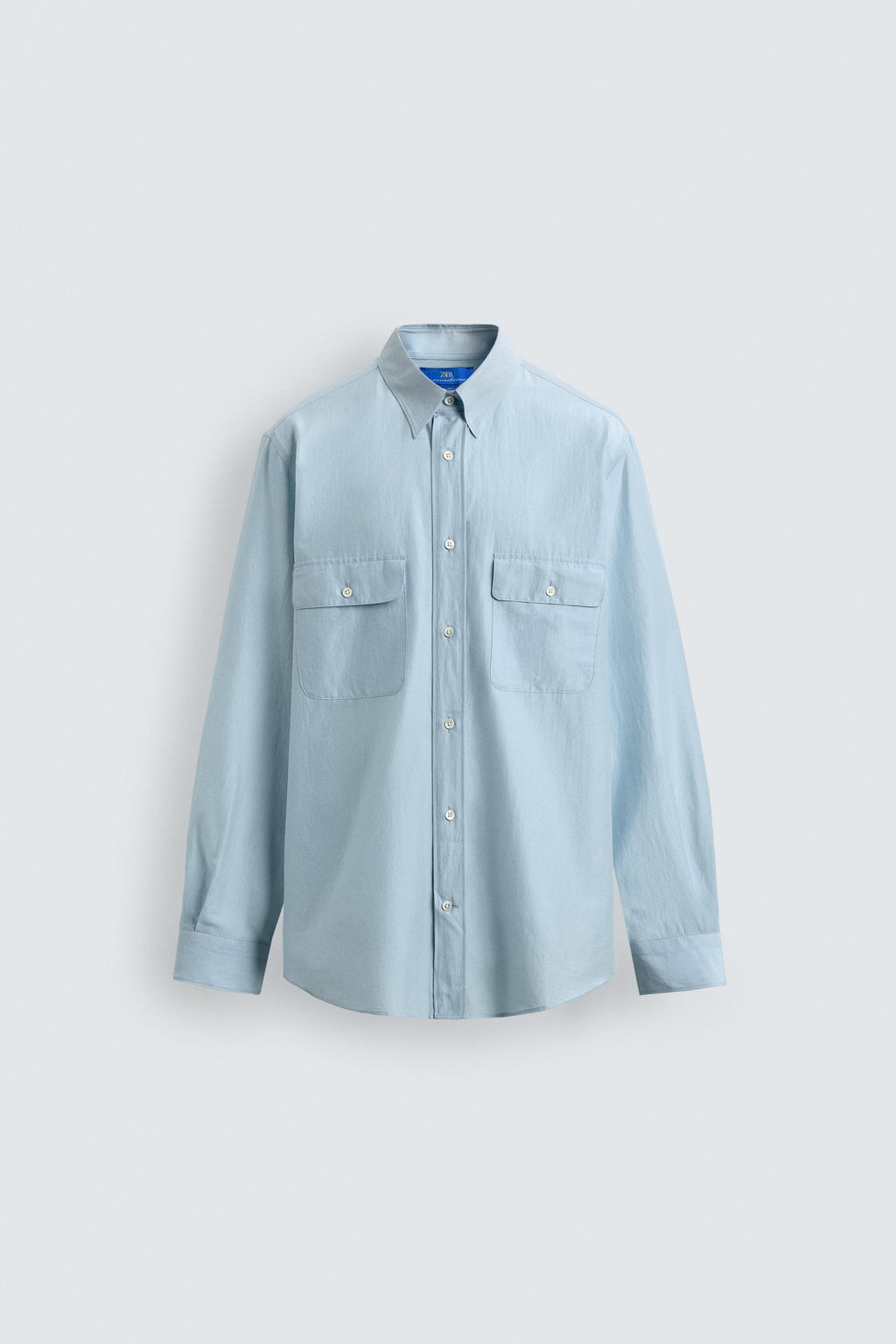 CAMISA FLUIDA REGULAR FIT BOLSILLOS AARON LEVINE X ZARA / Celeste claro  фото 7