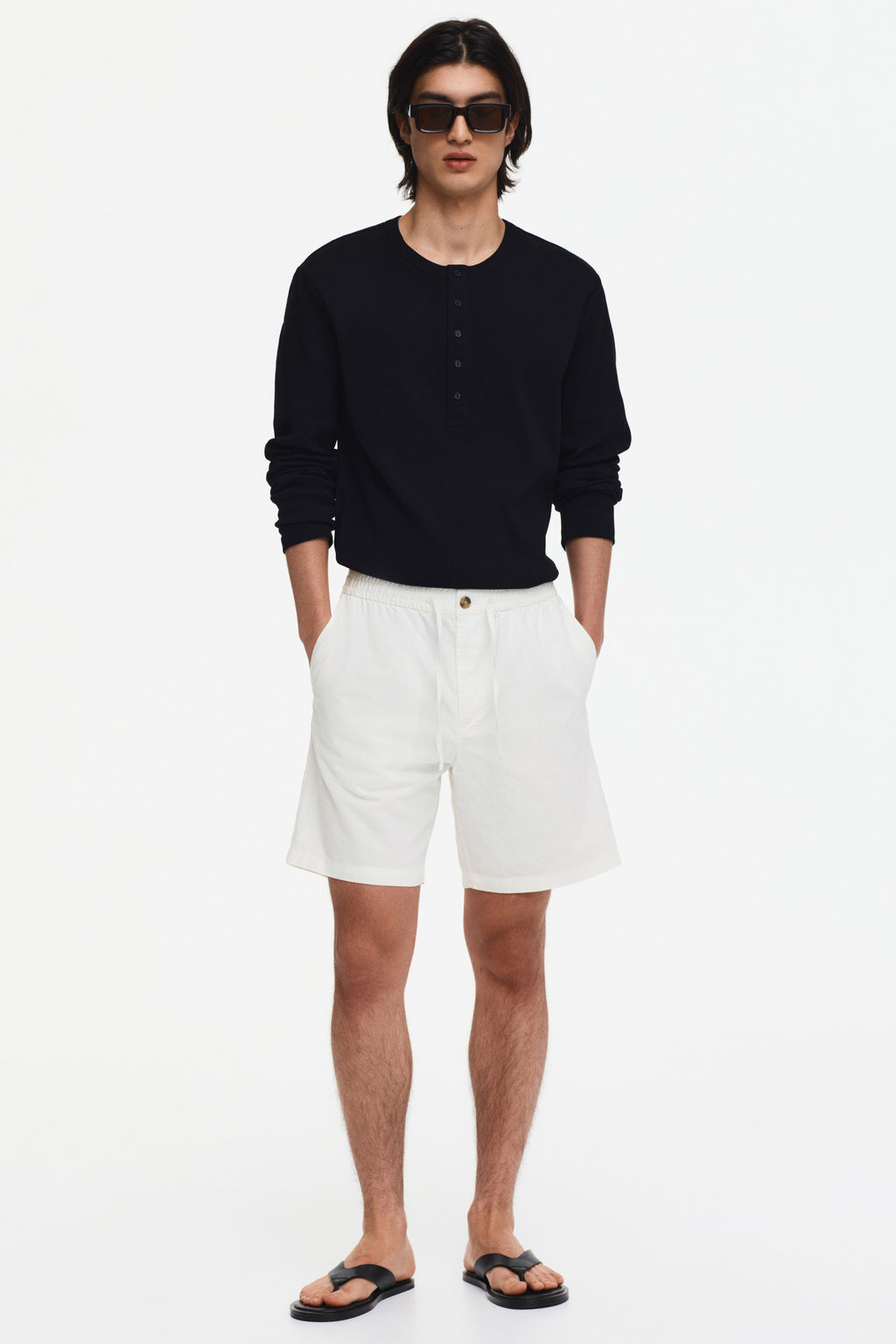 Pantal?n corto en mezcla de lino Regular Fit - H&m фото 9