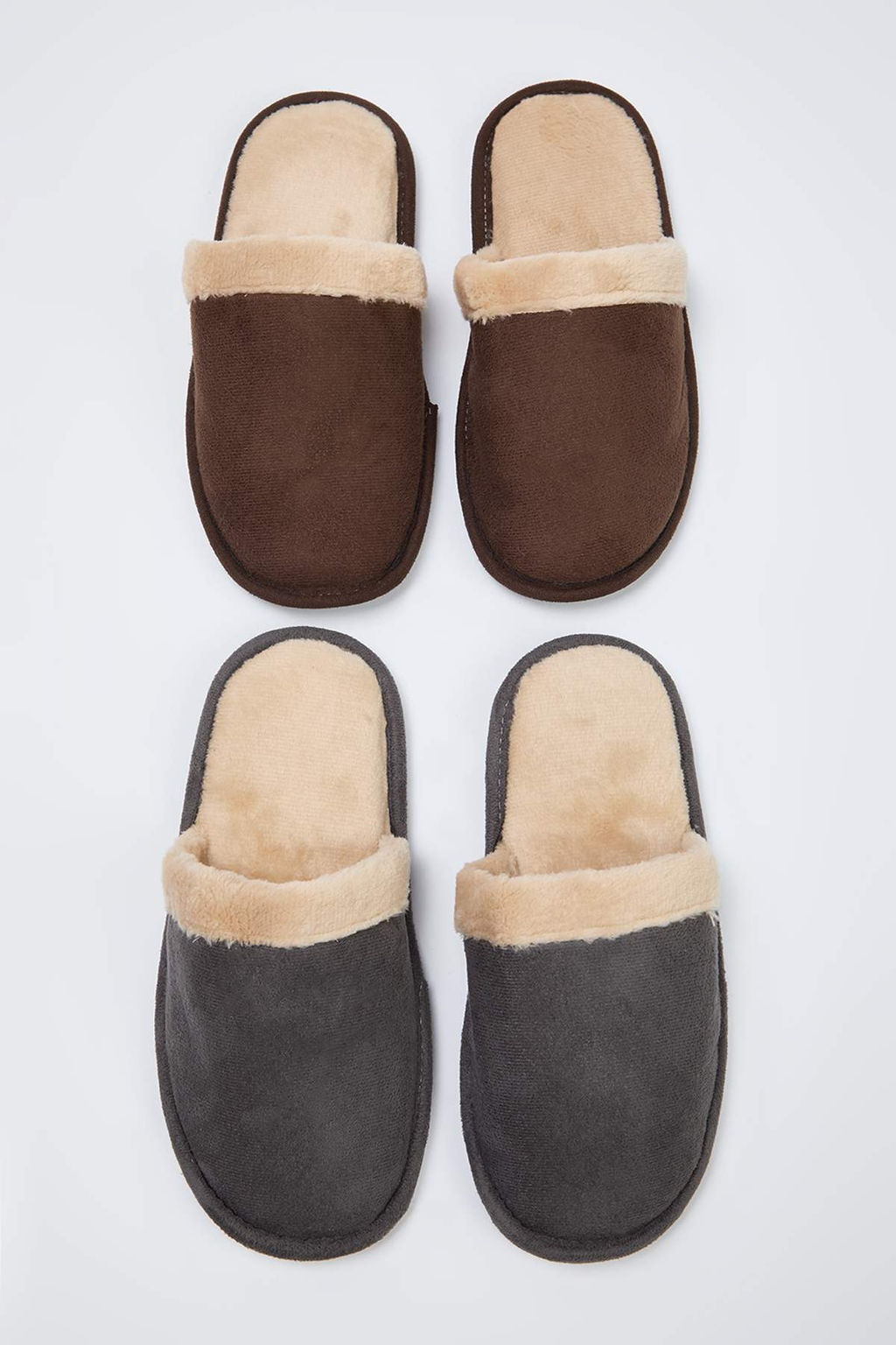 Kahverengi-Gri 2li Paket Kurk Biyeli Kad?n Ev Terlik TAKAW26ER00016 - Trendyolmilla фото 6