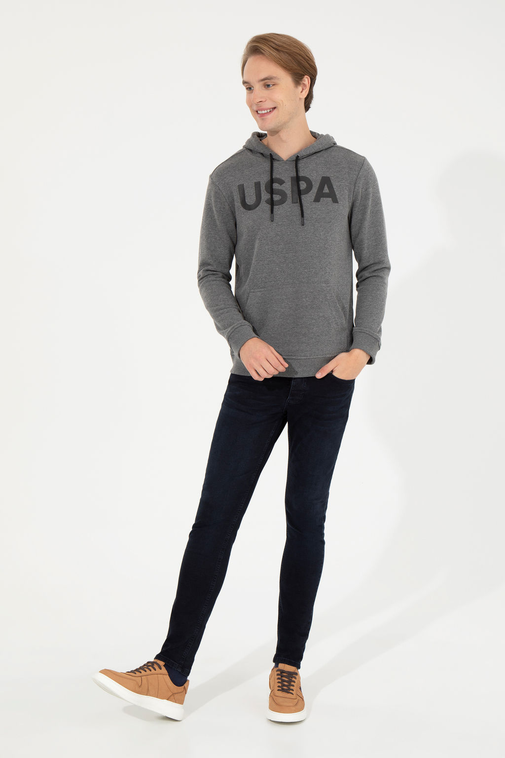 Мужская толстовка с капюшоном цвета антрацит меланж базовая - U.s. polo assn фото 22