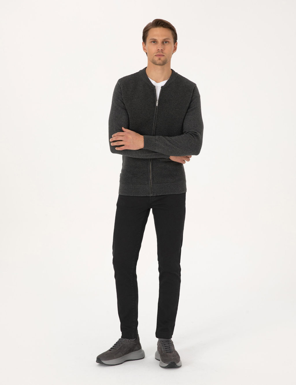 A__k Gri Melanj Slim Fit Fermuarl_ Triko H_rka - Pierre cardin фото 4