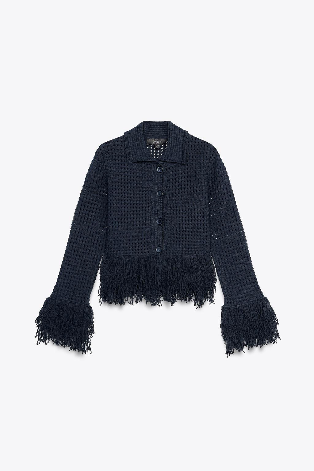 CHECKED KNIT JACKET WITH FRINGING - Zara фото 4
