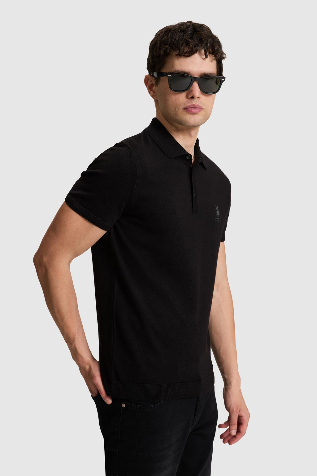Erkek Regular Fit Siyah Polo Yaka Triko Ti__rt