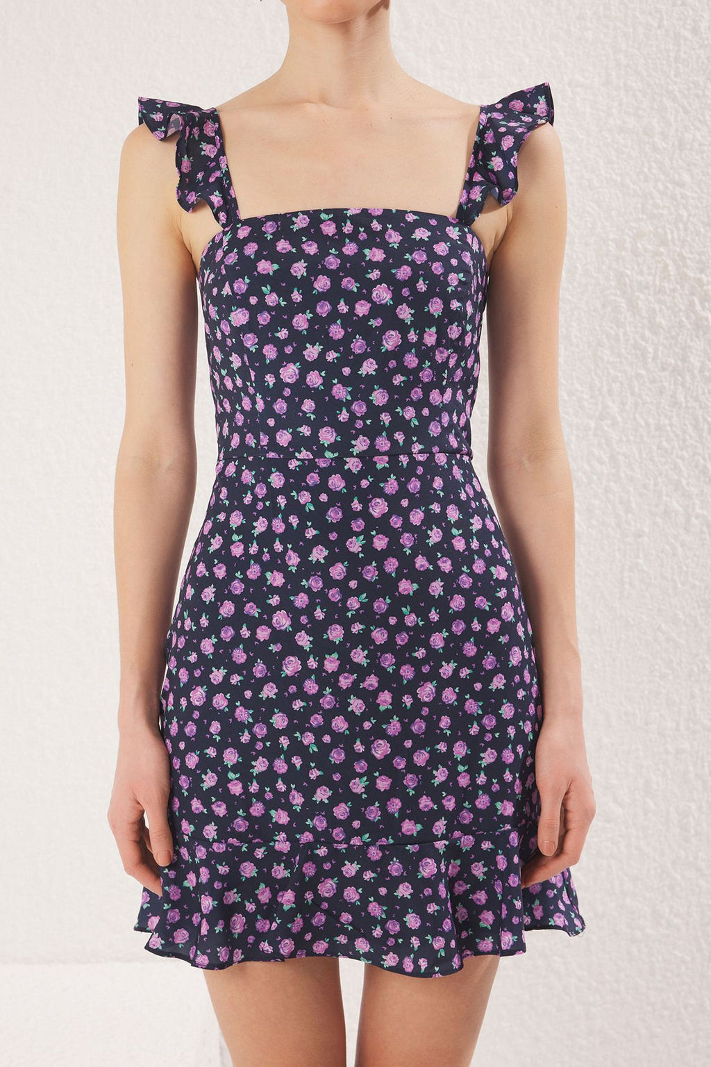 Mor Cicekli A Kesim F?rf?rl? Mini Dokuma Elbise TWOSS22EL1485