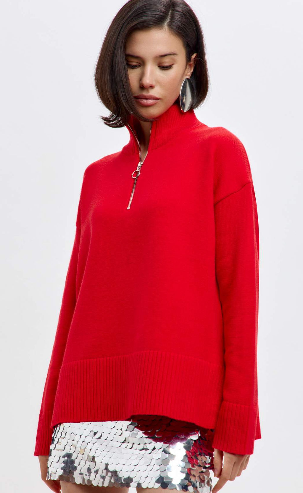Джемпер женский с воротником на молнии FW-3519 красный - Fine joyce фото 12