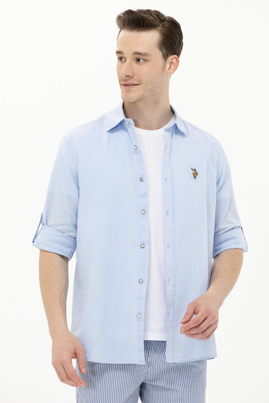 Мужская голубая базовая рубашка с длинным рукавом Неожиданная скидка в корзине - U.s. polo assn фото 3