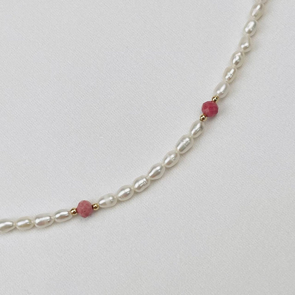 Чокер из Жемчуга и Родонита 38 см +