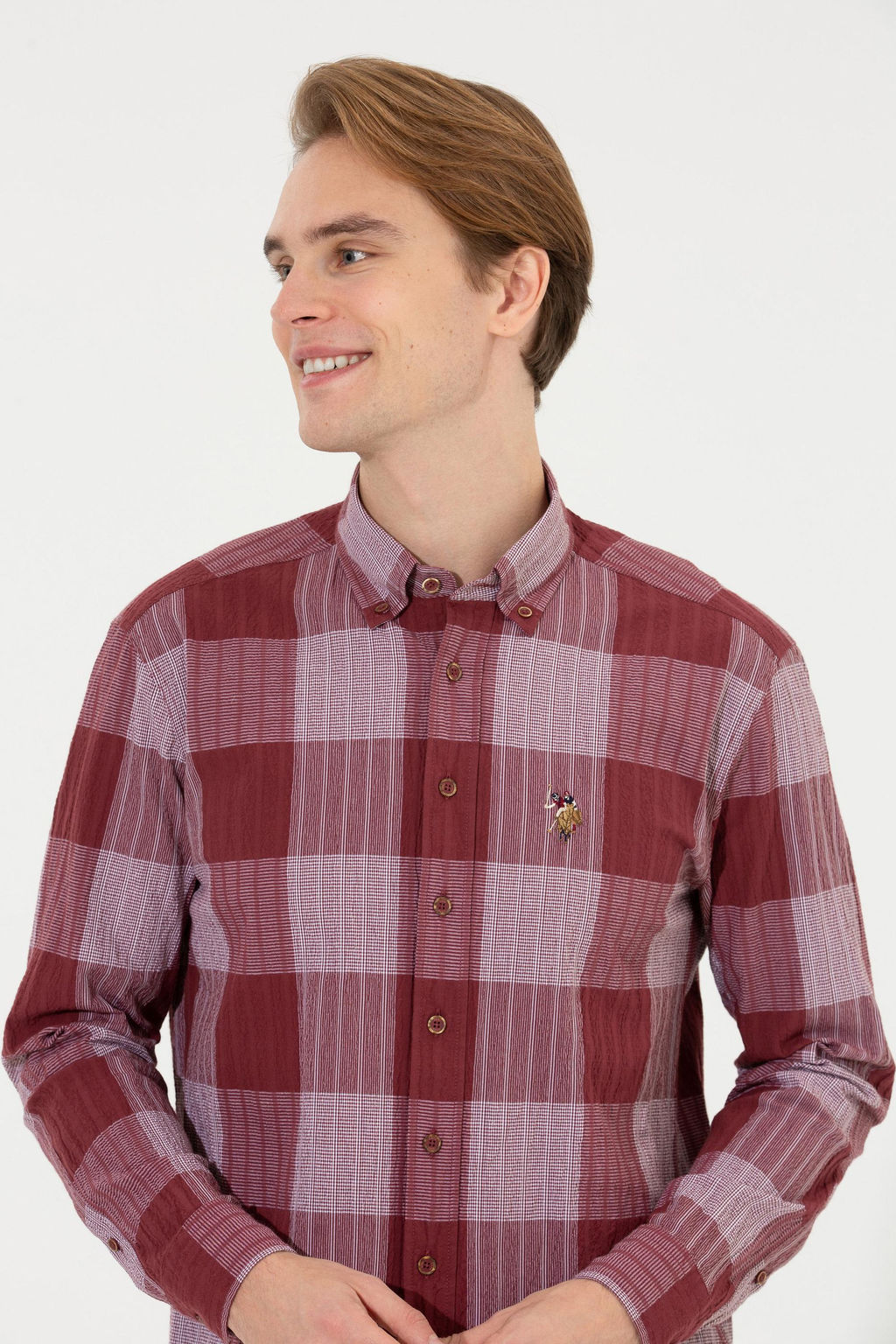 Рубашка мужская U.S. Polo Assn в шотландскую клетку красная  фото 4