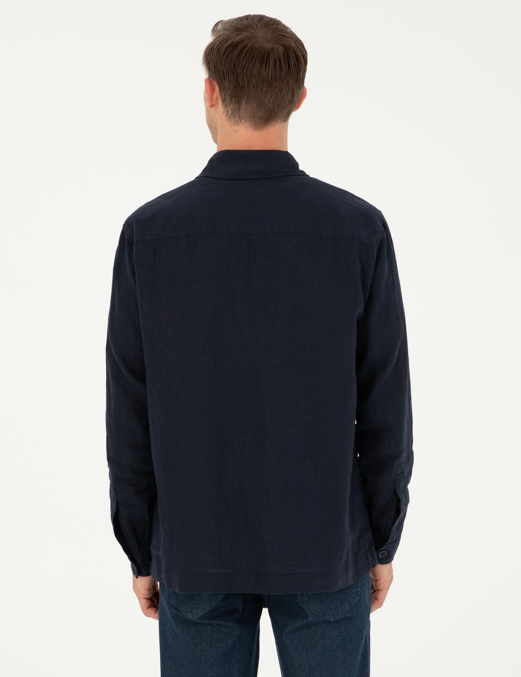 Lacivert Regular Fit %100 Keten G_mlek Ceket