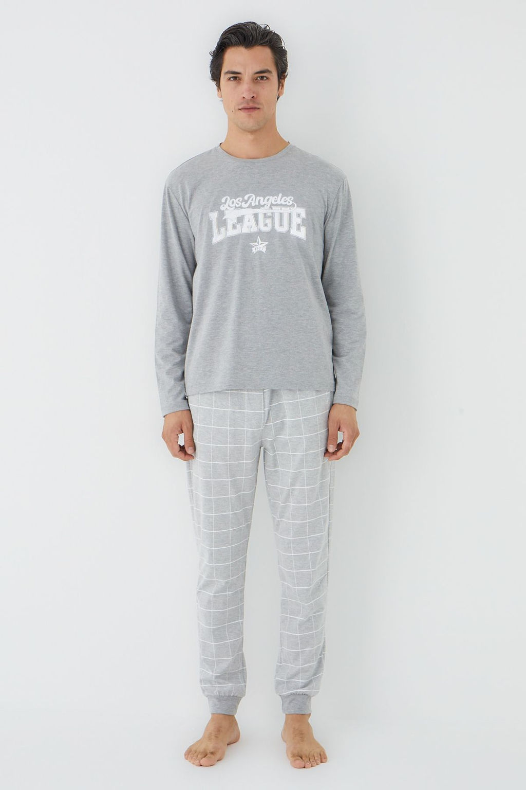 TRENDYOL MAN Gri Regular Fit Ekose Orme Pijama Tak?m? TMNAW25PT00063 - Trendyolmilla фото 3