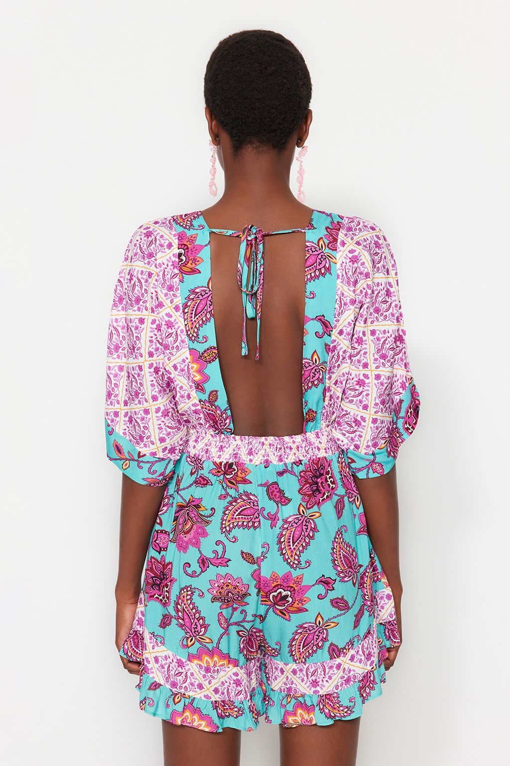 TRENDYOLMILLA Cicek Desenli Dokuma Cut Out/Pencere Plaj Tulum TBESS23EL00017 фото 10