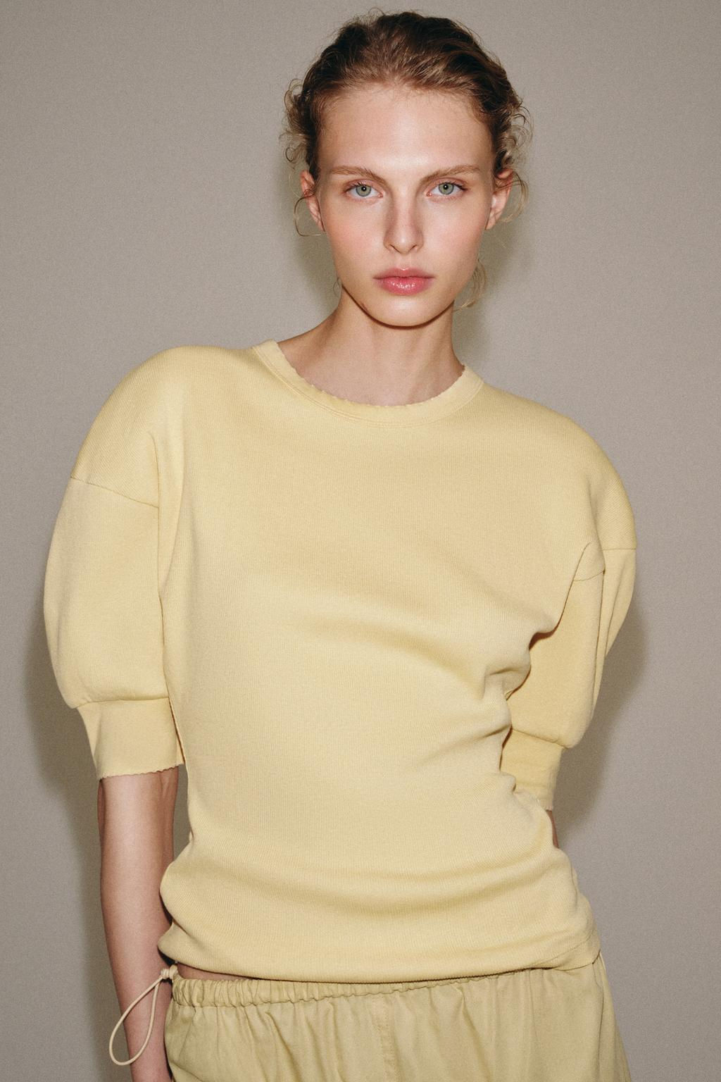 RIB VOLUME SLEEVE T-SHIRT - Zara фото 4