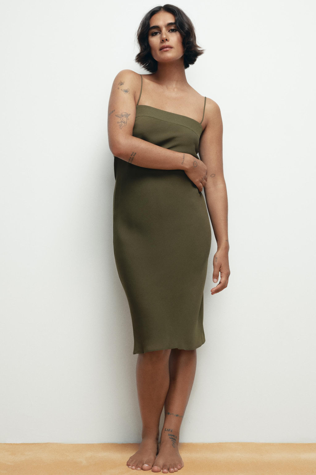 100% SILK STRAPPY MIDI DRESS