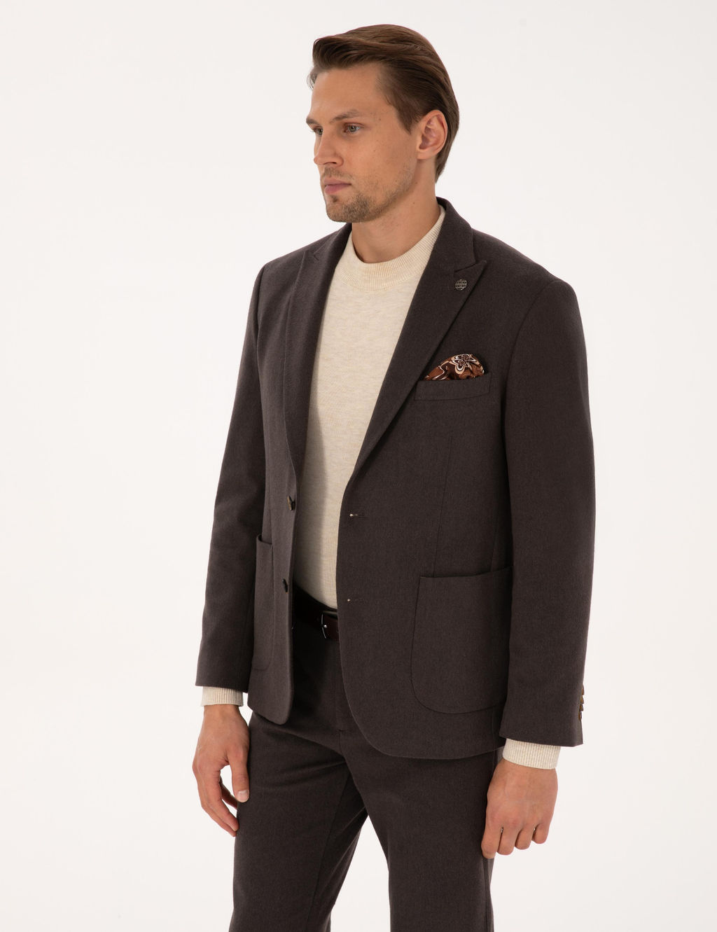 Kahverengi Slim Fit Flanel Dokulu Ceket