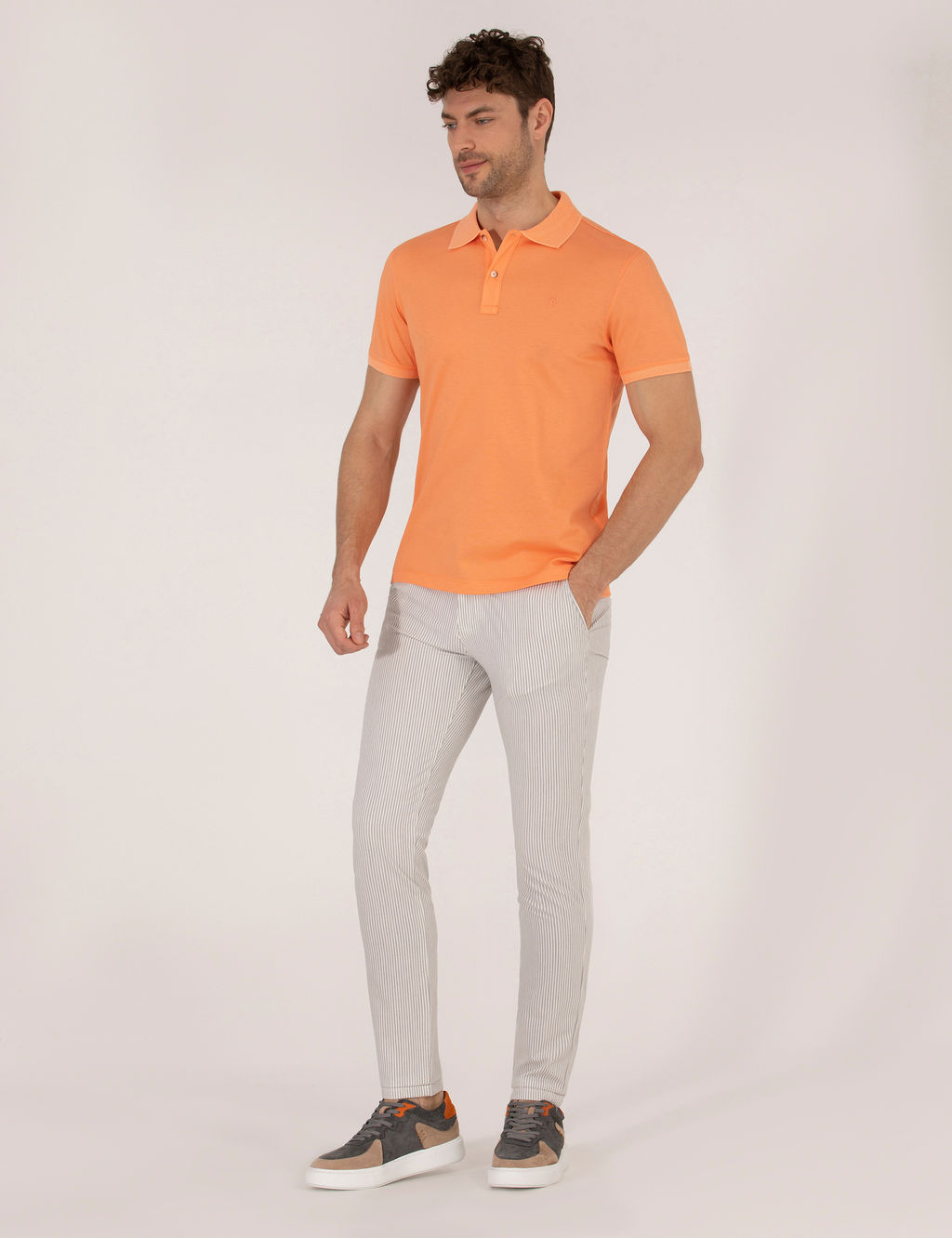 A__k Turuncu Slim Fit %100 Pamuk Polo Yaka Merserize Ti__rt