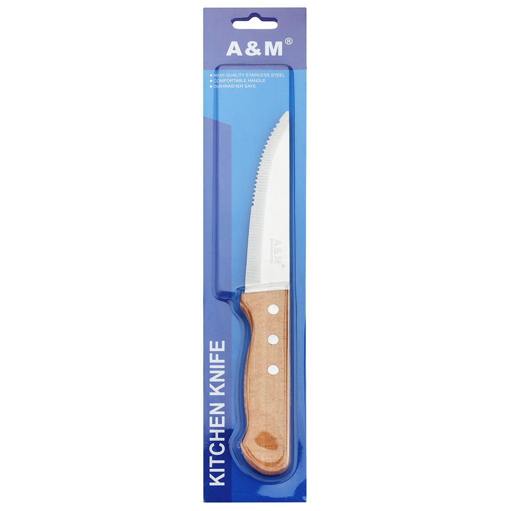 Дельта Нож кухонный 115мм из нержавеющей стали, буковая ручка, с зубчиками, в блистере (Китай) - Домашняя мода фото 3