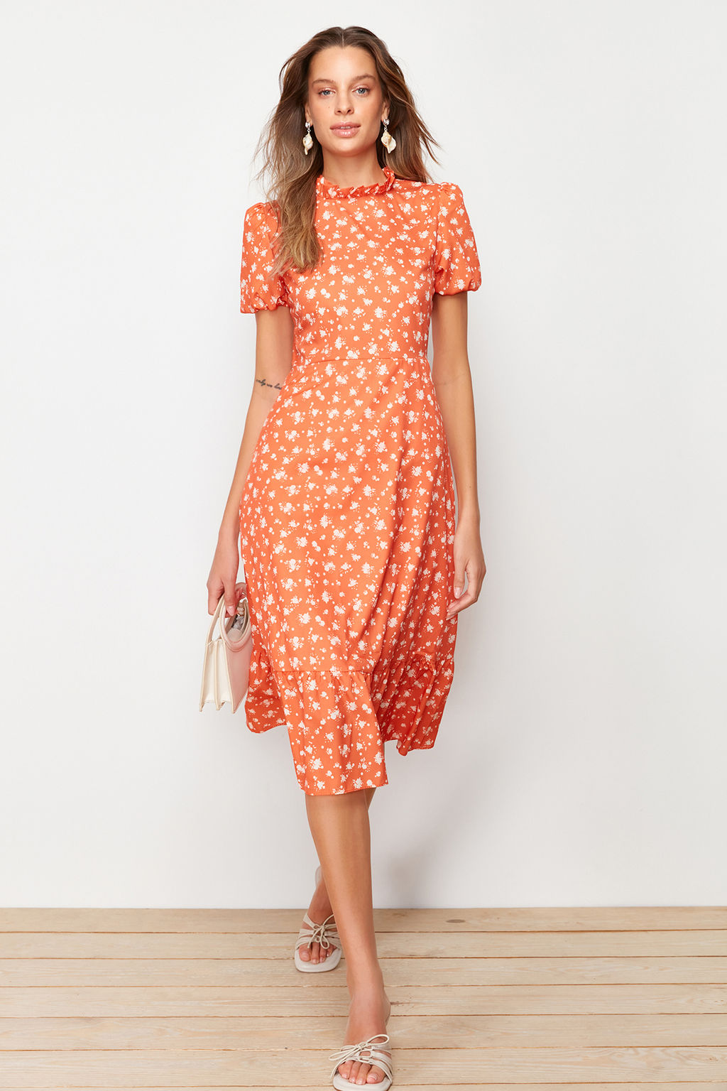 TRENDYOLMILLA Ac?k Mavi Cicekli A Kesim F?rf?rl? Midi Dokuma Elbise TWOSS20EL0894  фото 20