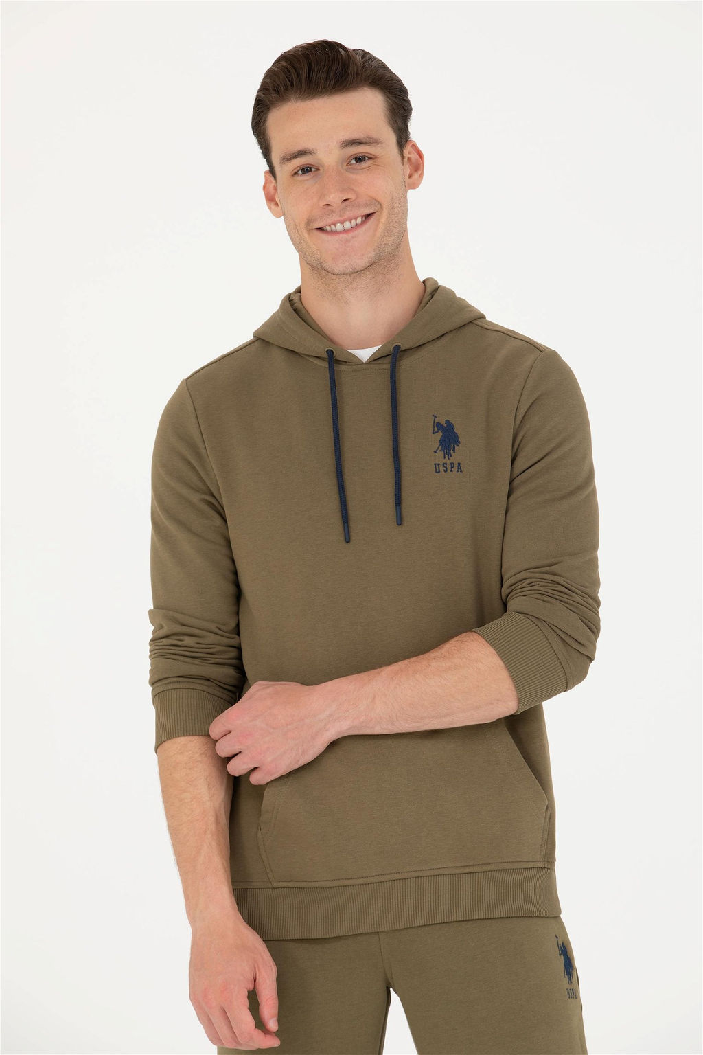 U. S. Polo Assn Мужской базовый свитшот цвета хаки с капюшоном