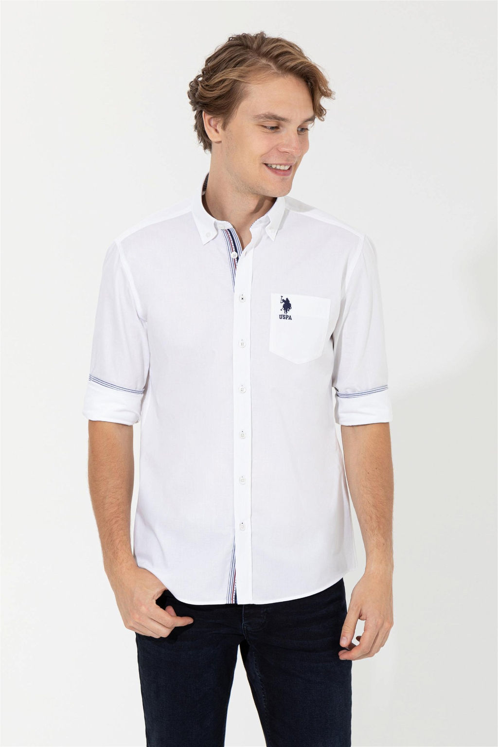 Мужская белая рубашка с длинным рукавом - U.s. polo assn фото 2