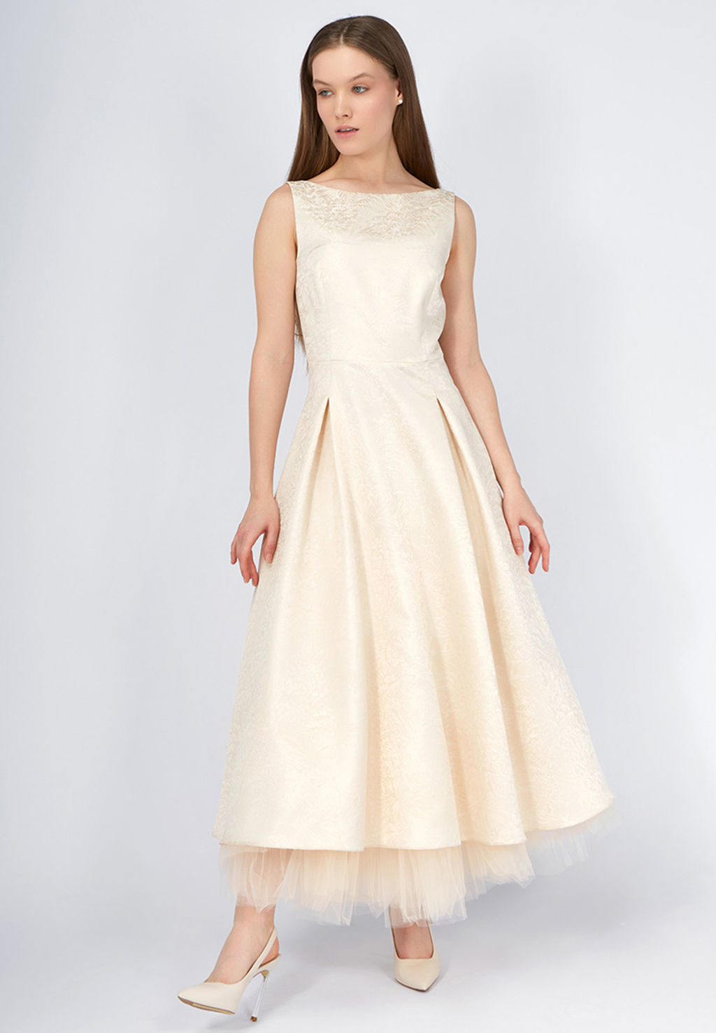 Платье из жаккарда OD-939-1 сливочный