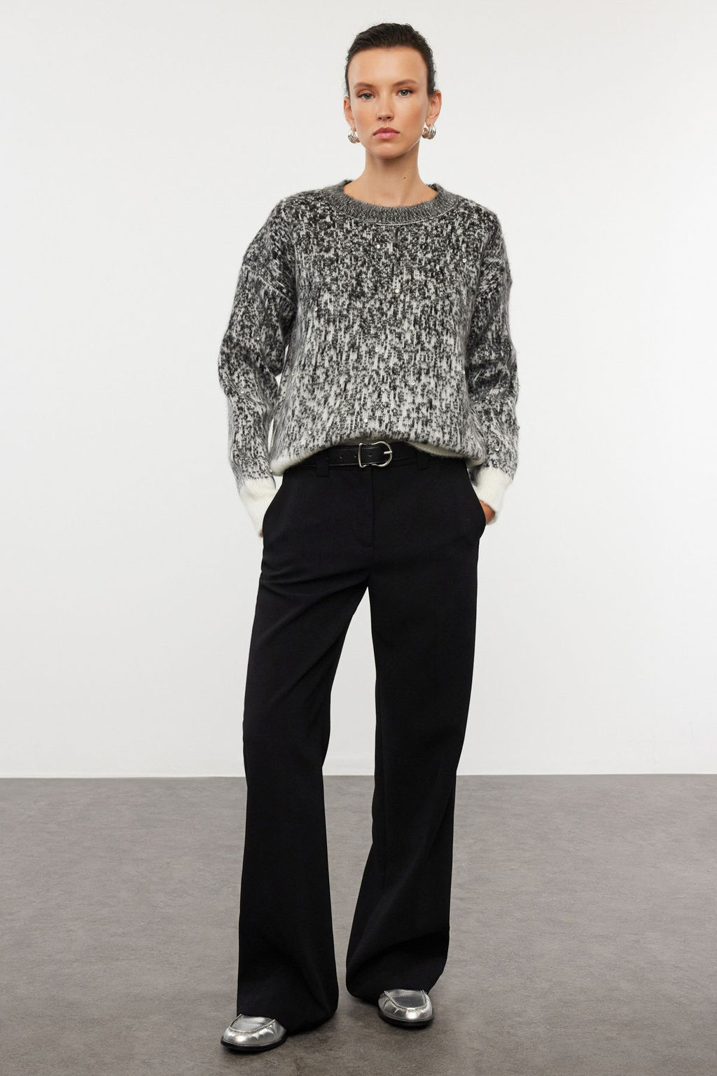 Antrasit Tasl? Yumusak Dokulu Desenli Triko Kazak TWOAW25KZ00150 - Trendyolmilla фото 2