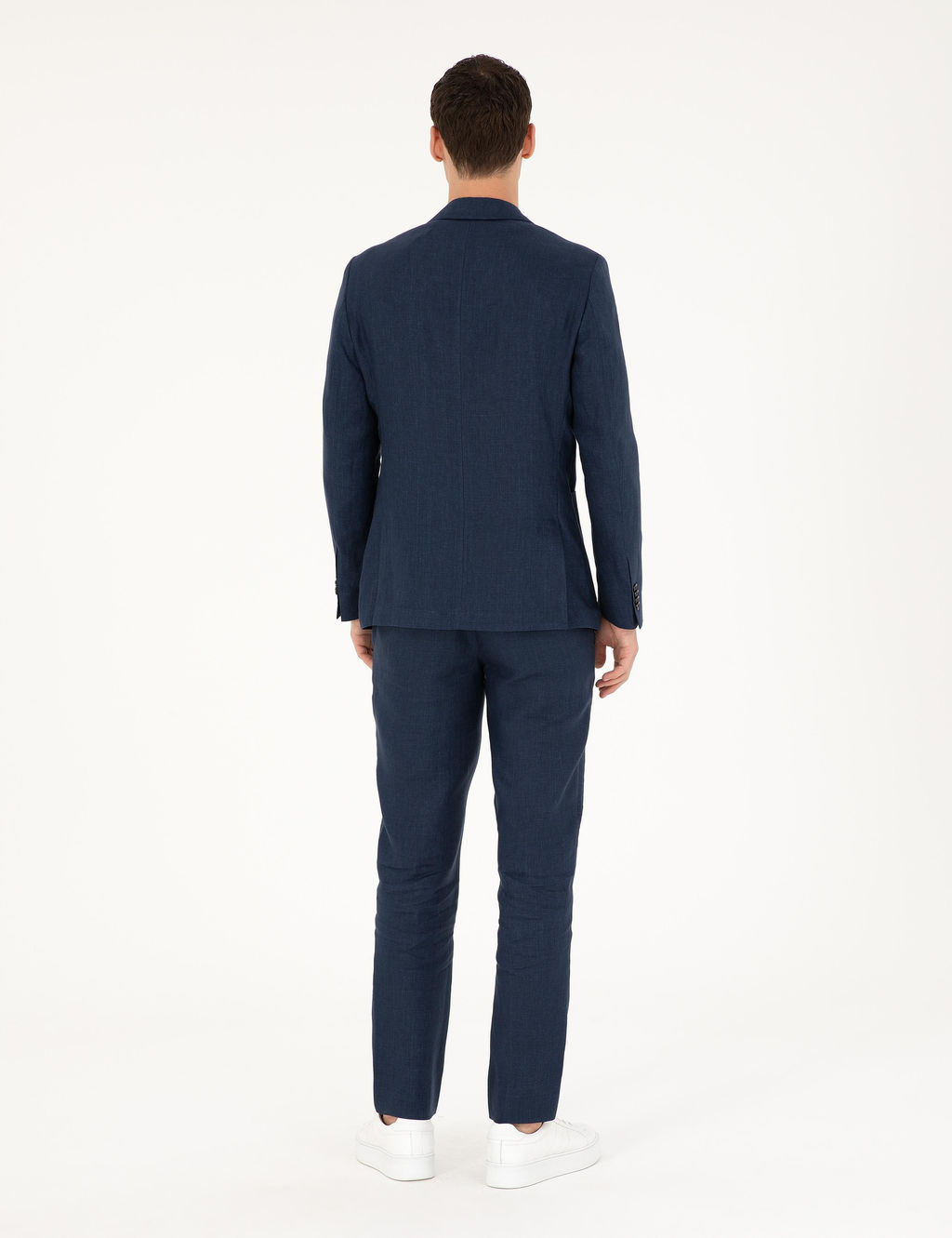 Lacivert Ex. Slim Fit %100 Keten Tak_m Elbise