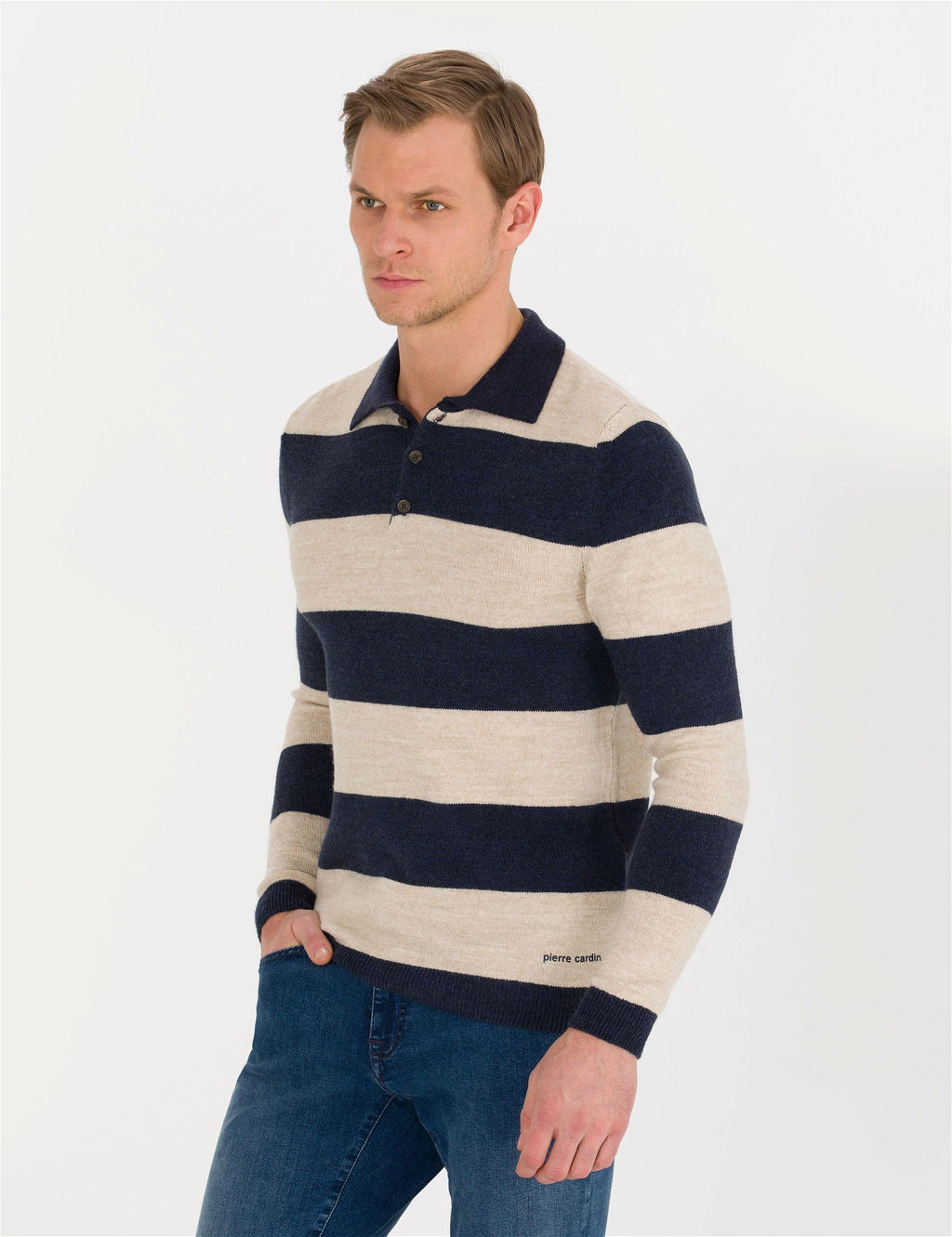 Lacivert Slim Fit D__meli Polo Yaka Triko Kazak - Pierre cardin фото 4