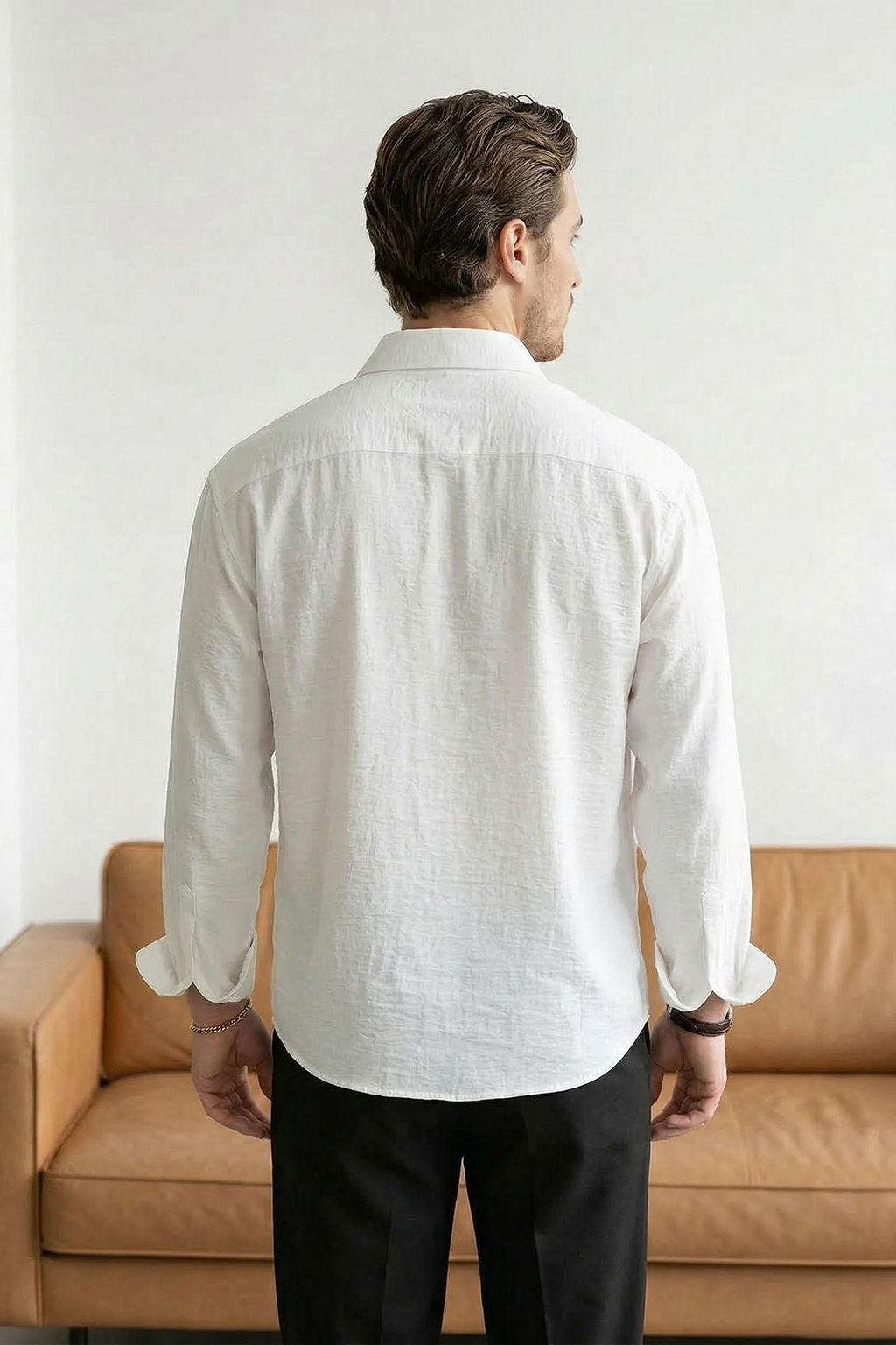 Krem Keten Dokulu Uzun Kollu Yar? Oversize Erkek Gomlek TMNSS26GO00036 - Trendyolmilla фото 6