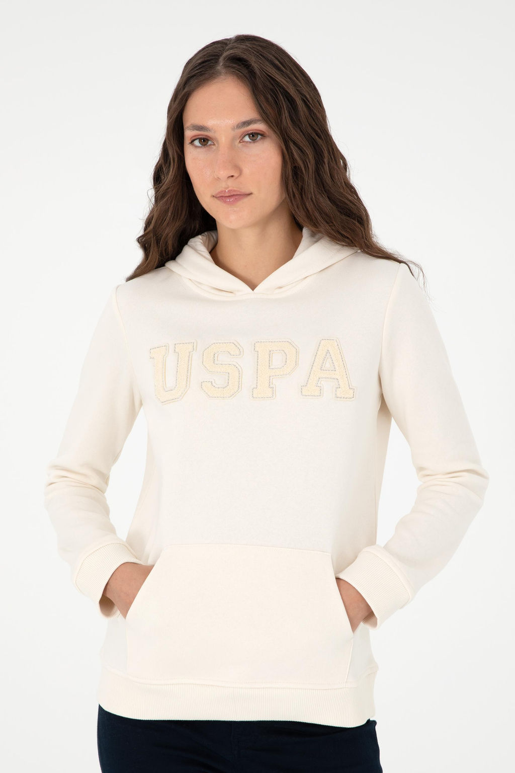 Kad_n Krem Basic Kap__onlu Sweatshirt