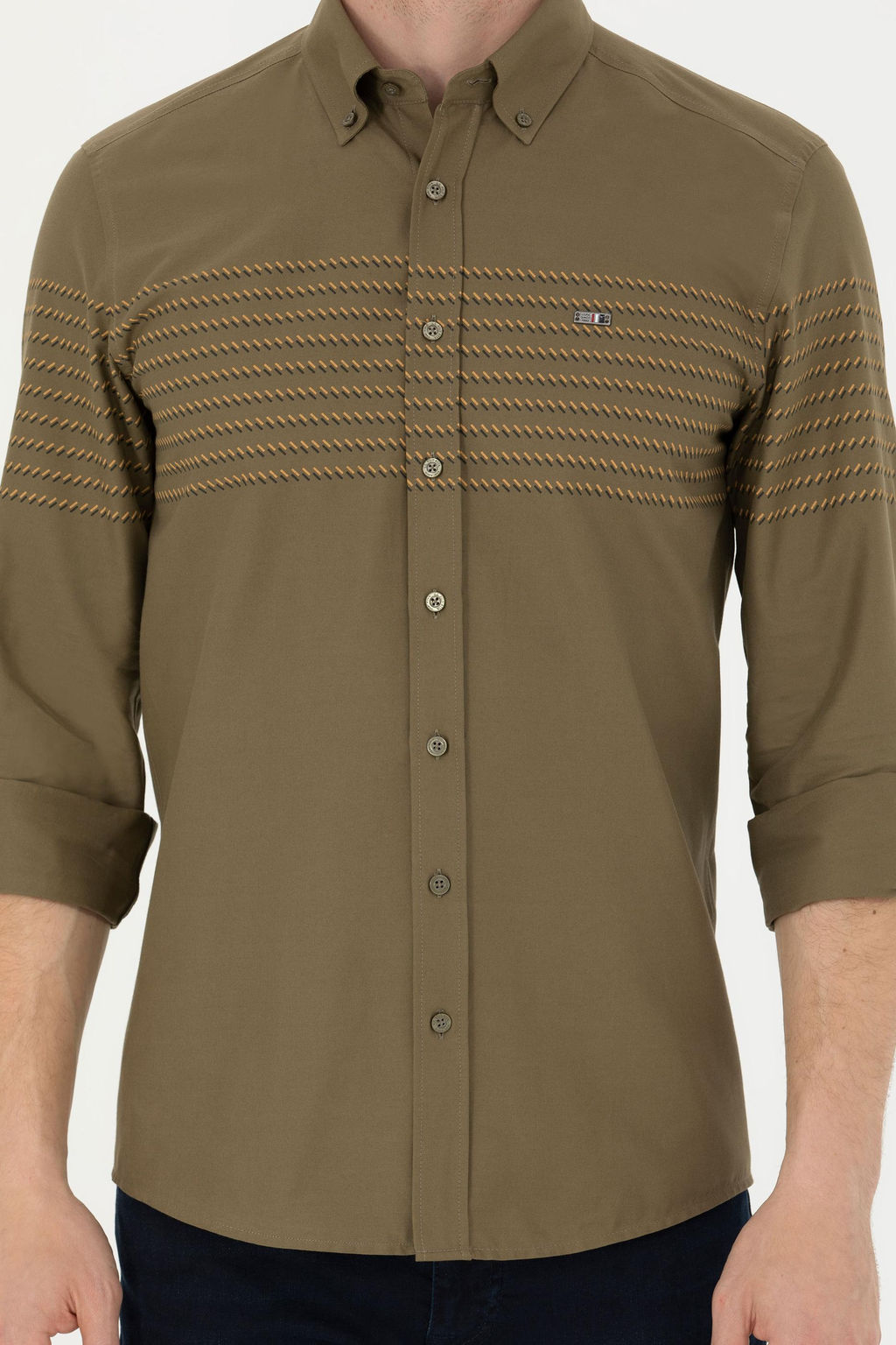 Мужская рубашка цвета хаки с длинным рукавом - U.s. polo assn фото 20