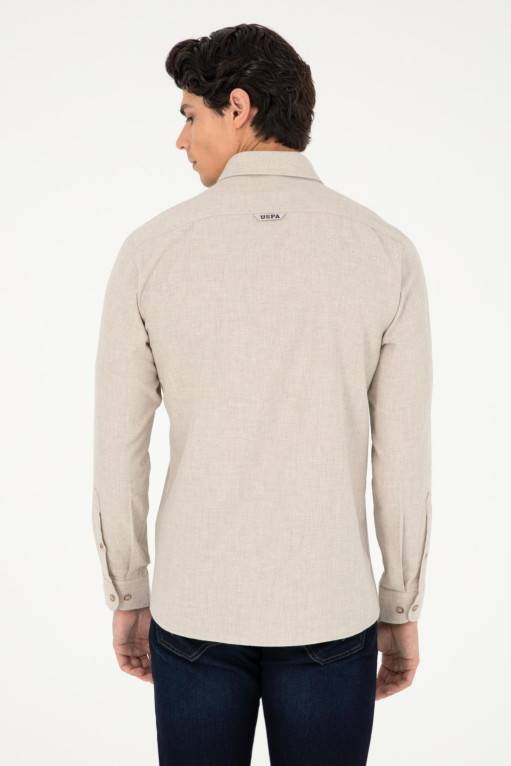 Мужская бежевая базовая рубашка с длинным рукавом - U.s. polo assn фото 5