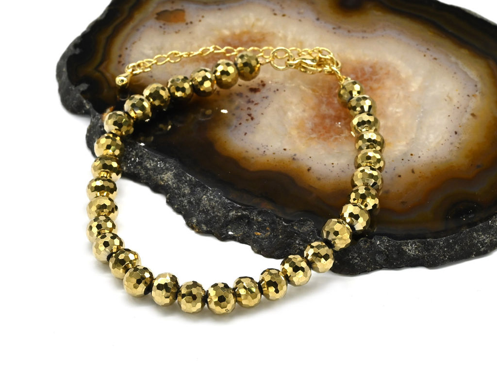 Браслет из циркона шарик гр.6мм цв.золотистый, 18см