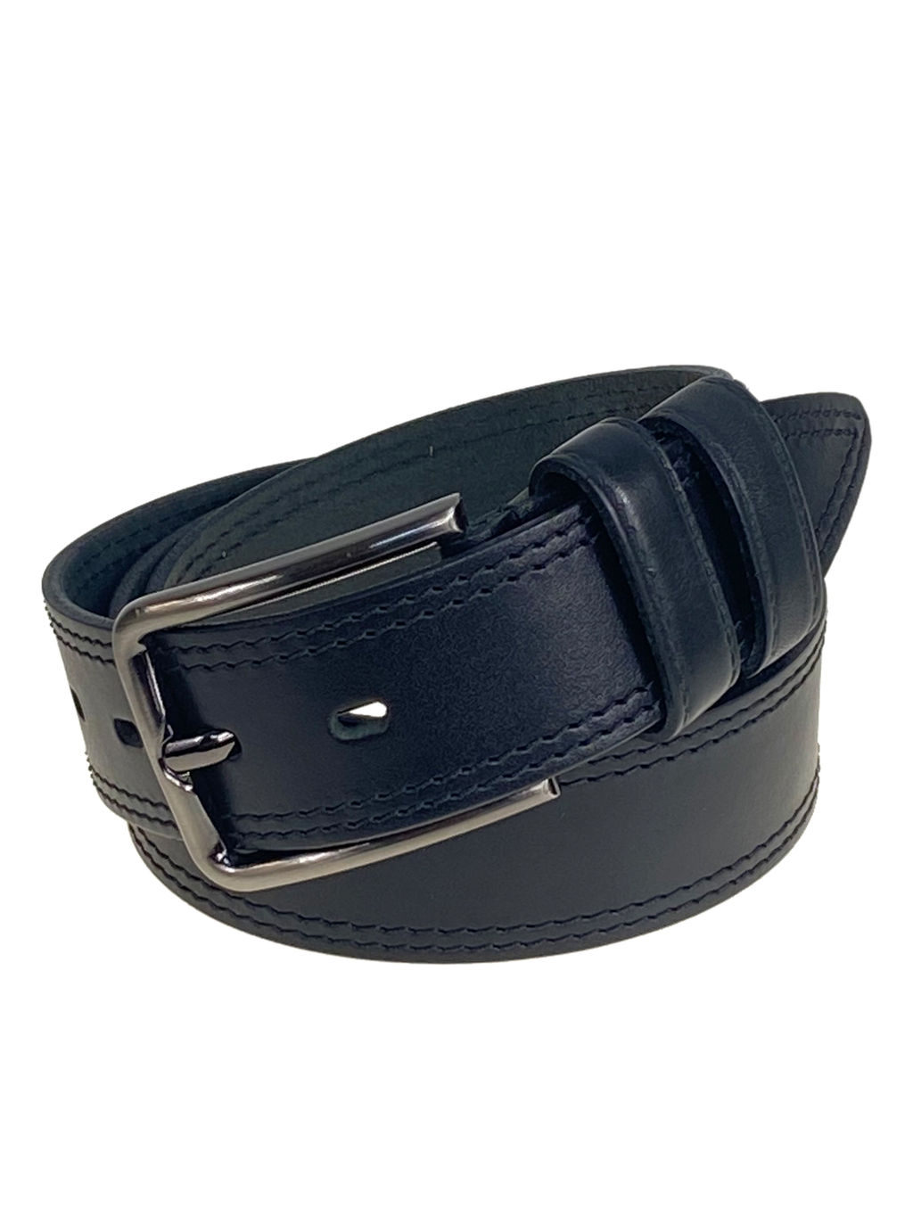 Ремень мужской из натуральной кожи с прострочкой, цвет чёрный