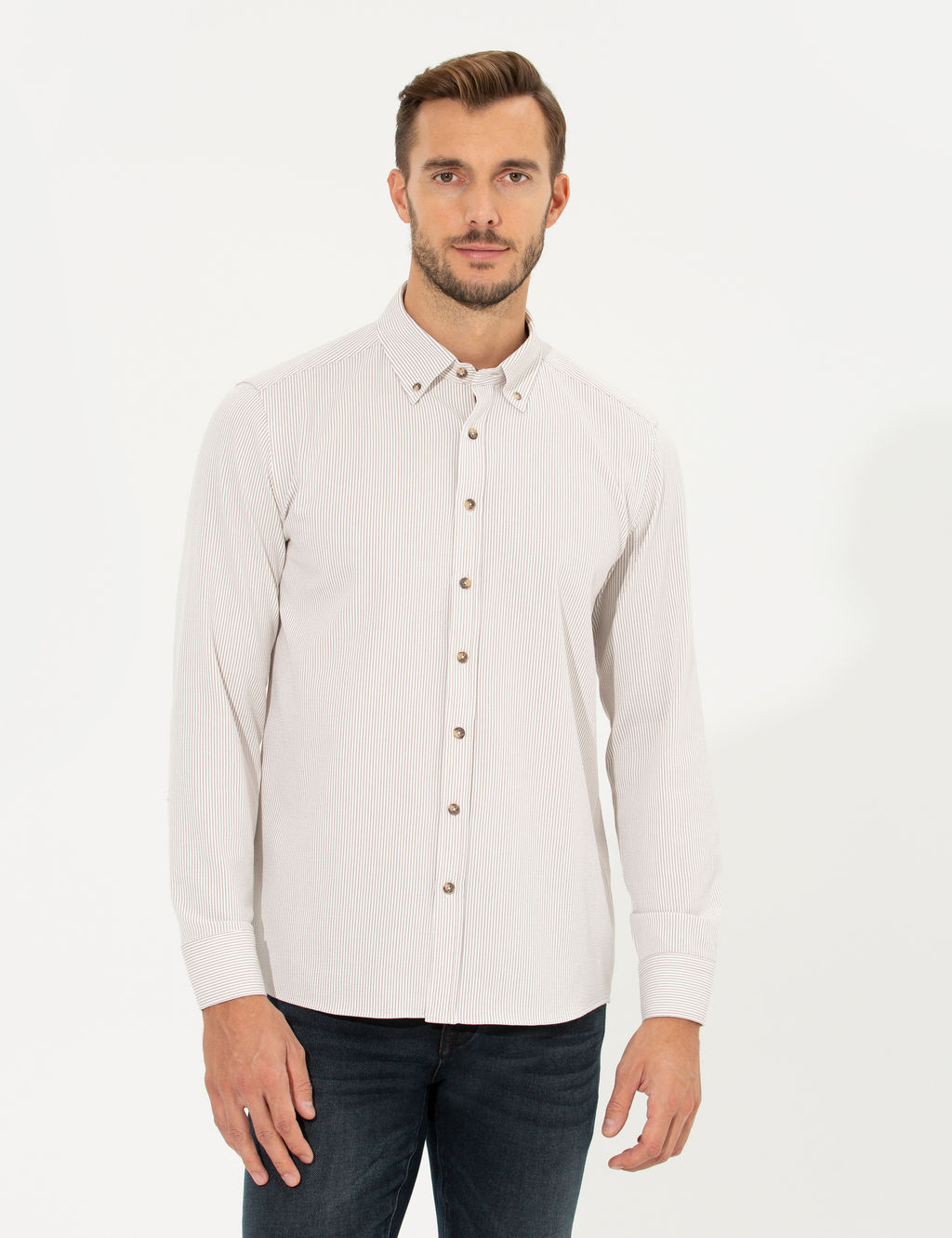 Bej Slim Fit Uzun Kollu G_mlek