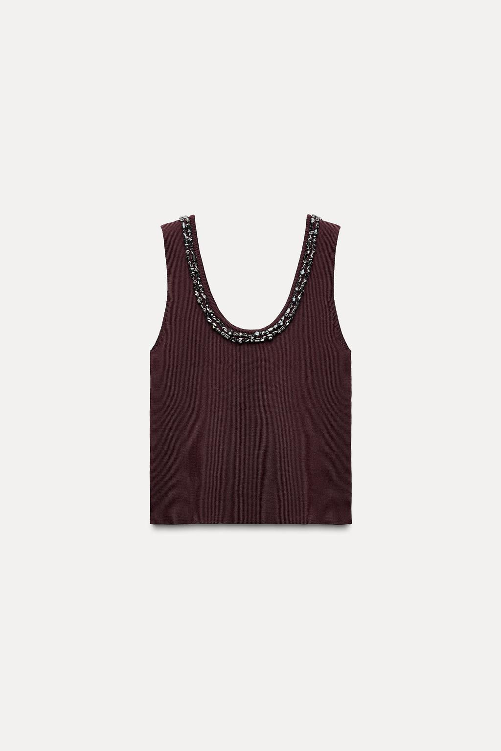 PLAIN KNIT TOP WITH RHINESTONE BEADS - Zara фото 8