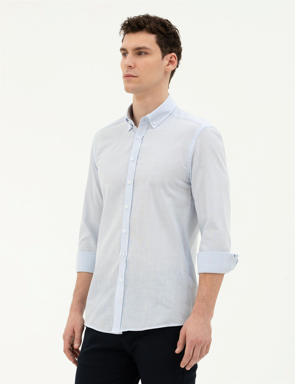 A__k Mavi Slim Fit Uzun Kollu G_mlek