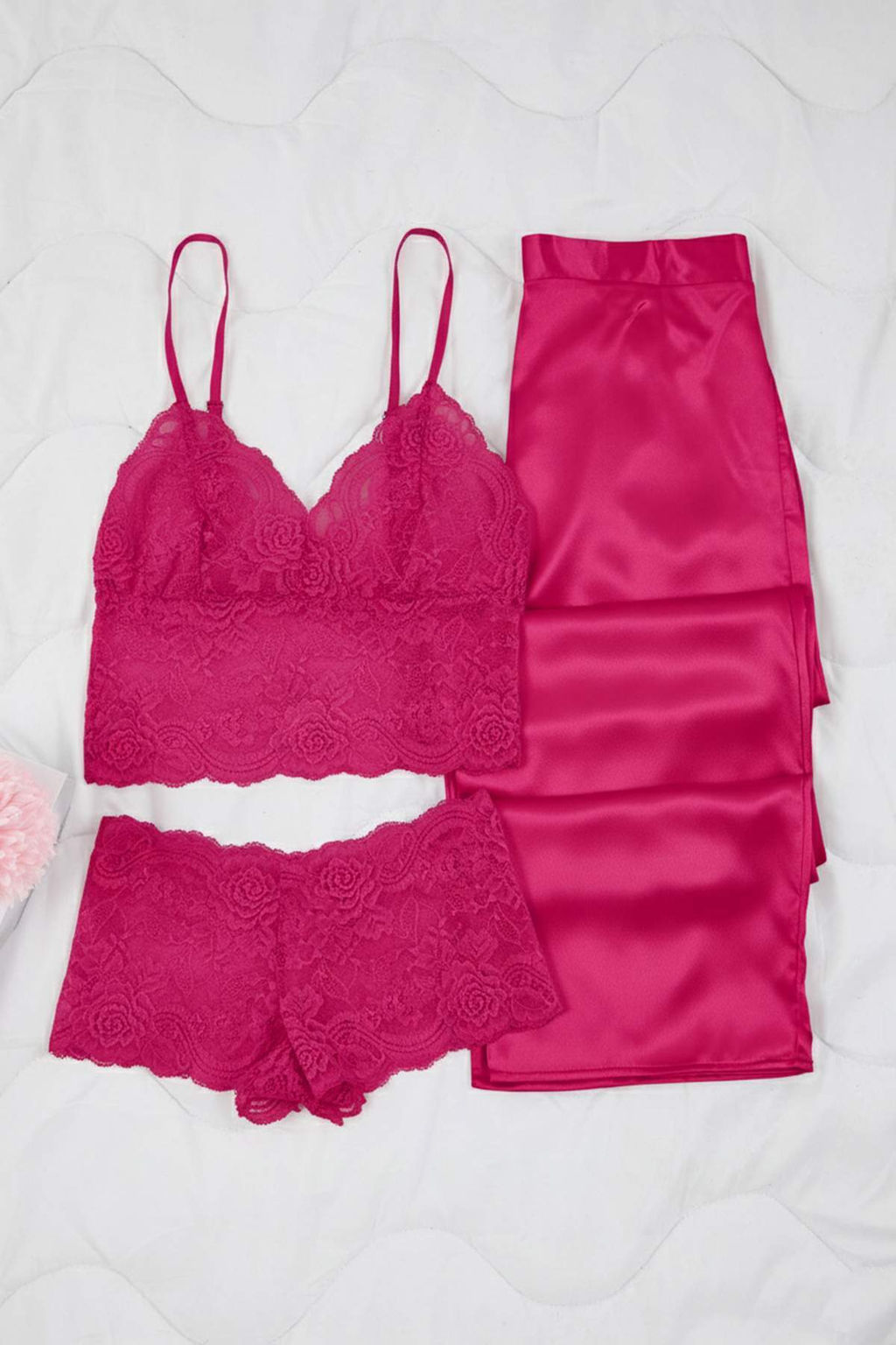 Lacivert 3lu Ceyiz Set Ust Dantel, Alt Saten Ask?l? Kulotlu Dokuma Pijama Tak?m? THMAW26PT00077 - Trendyolmilla фото 20