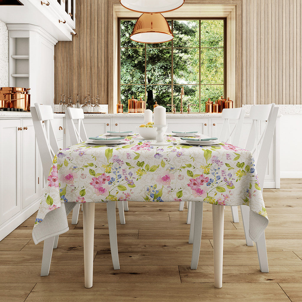 Скатерть 120х145см Краски лета, длина стола до 105см, на 4 персоны, рогожка (хлопок 100%) 171г/м2, упаковка классическая, пакет ПВХ 28х41см, Домашняя мода (Россия)