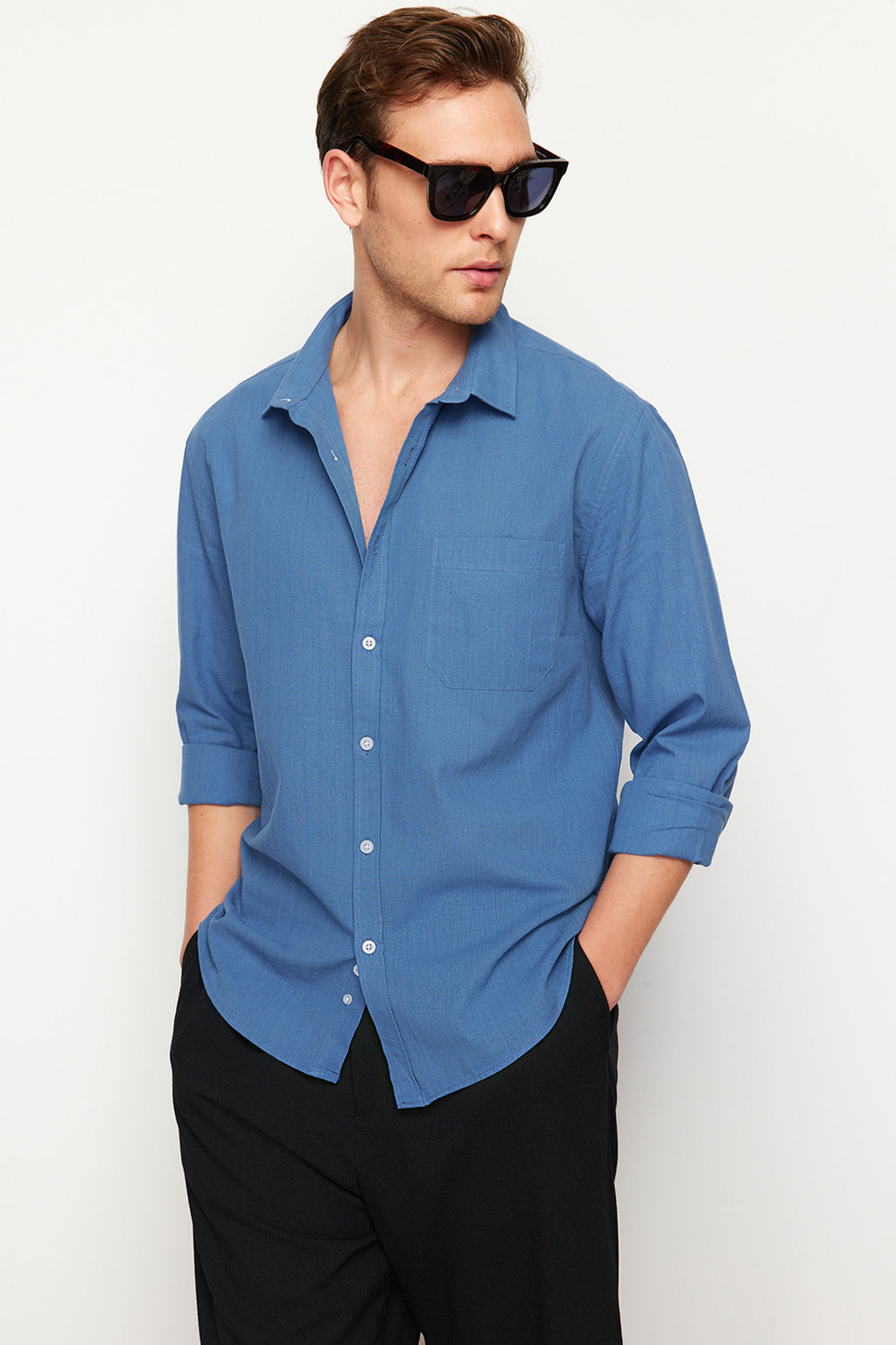 TRENDYOL MAN Lacivert Regular Fit %100 Pamuklu Gomlek TMNSS24GO00063 - Trendyolmilla фото 16