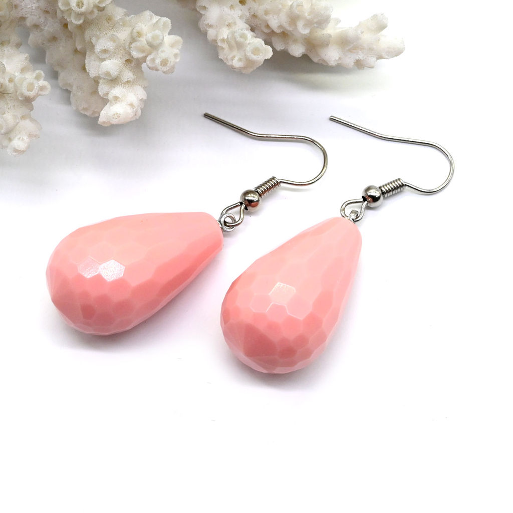 Серьги Капли гр.15*25мм из коралла цв.розовый, 11,4г Радуга камня
