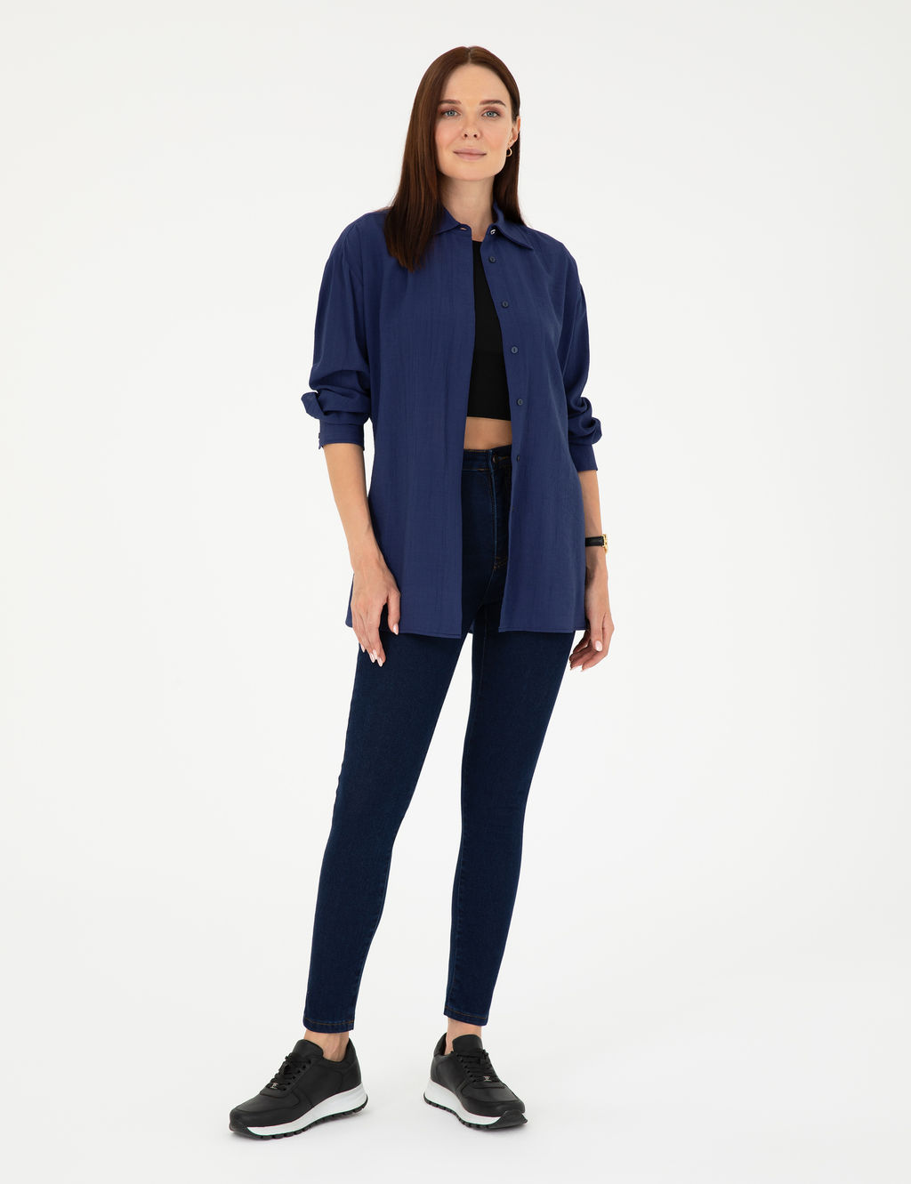 Lacivert Oversize Uzun Kollu G_mlek