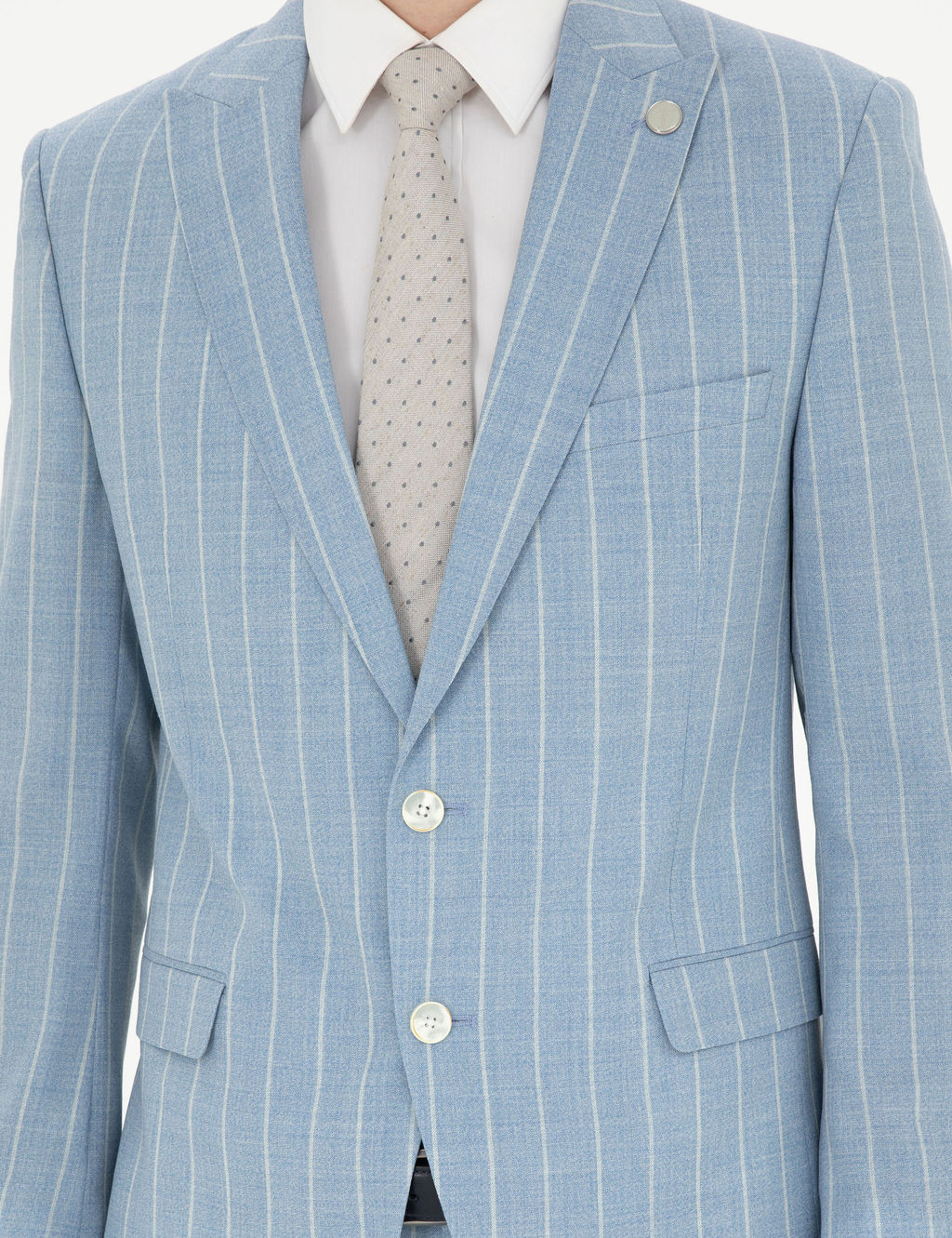 A__k Mavi Ekstra Slim Fit _izgili Y_n Tak_m Elbise